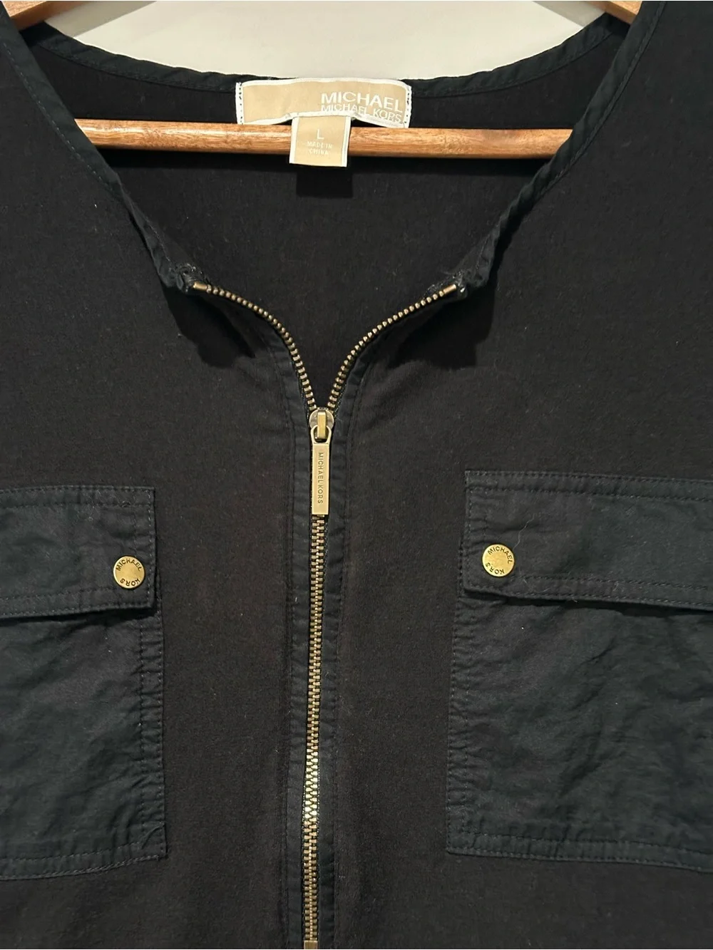 Michael Kors Black Short Sleeve Zipfront Pocket Tee
